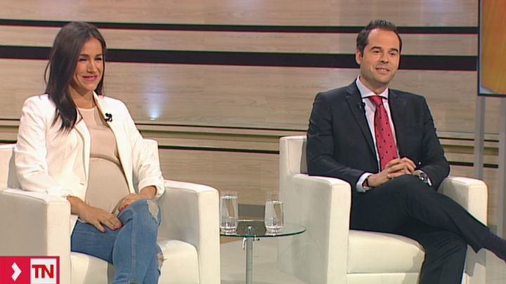 Los candidatos de Ciudadanos a la presidencia de la Comunidad de Madrid y a la Alcaldía de la capital, Ignacio Aguado y Begoña Villacís, entrevistados en Telemadrid. / Telemadrid