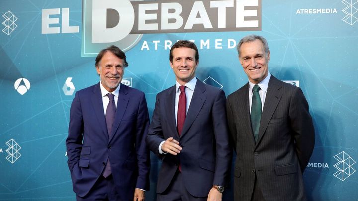 Pablo Casado a su llegada a la sede de Atresmedia