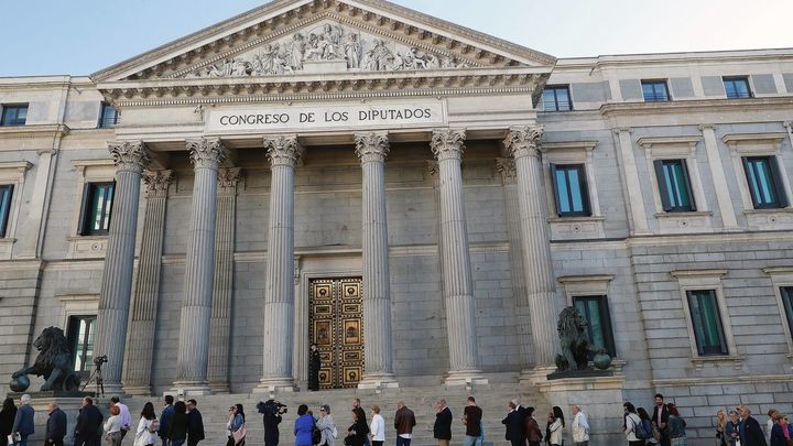 Numeroso público aguarda para entrar en la capilla ardiente del exvicepresidente del Gobierno Alfredo Pérez Rubalcaba, instalada en el Congreso de los Diputados / EFE
