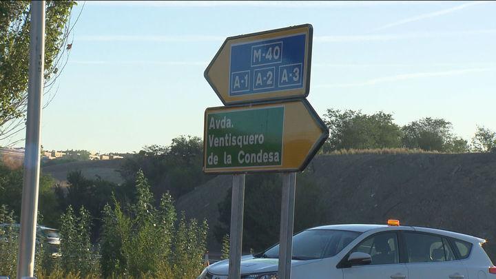 Desvío provisional  hacia la M-40 norte en Ventisquero de la Condesa