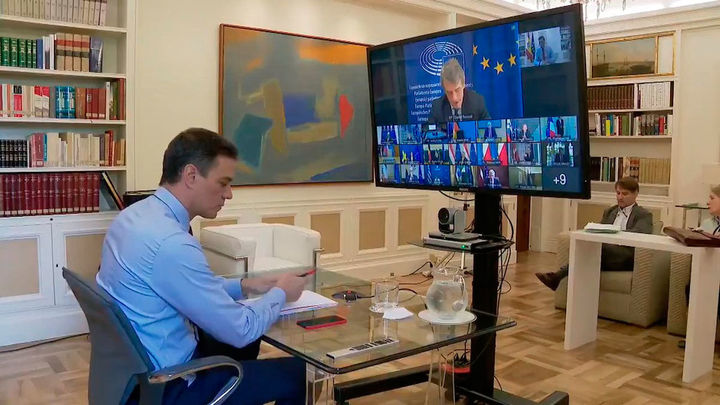 Pedro Sanchez durante la videoconferencia / EFE