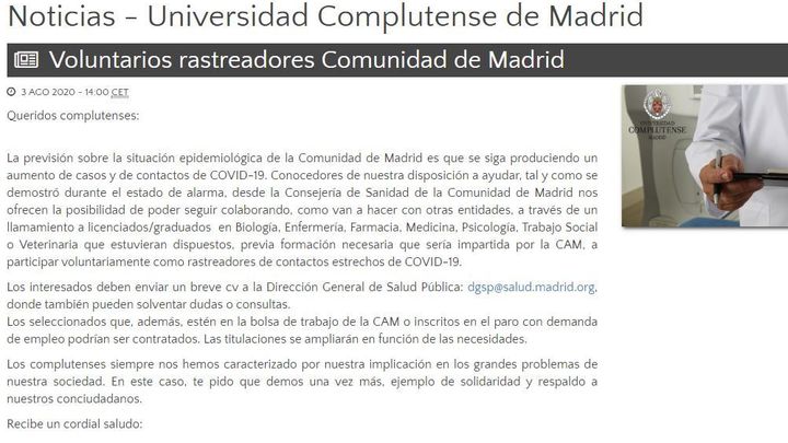 Nota donde se piden voluntarios como rastreadores para Madrid / TELEMADRID