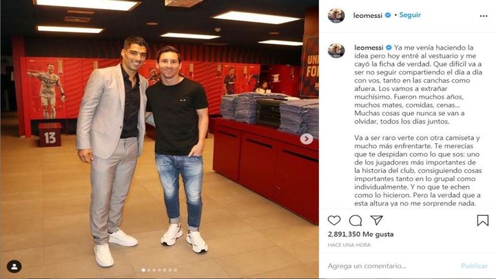 Despedida de Suárez en Instragram / @leomessi