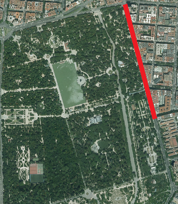 En rojo, espacio bajo la Avenida Menéndez Pelayo que ocupará el aparcamiento / PNOA/IGN