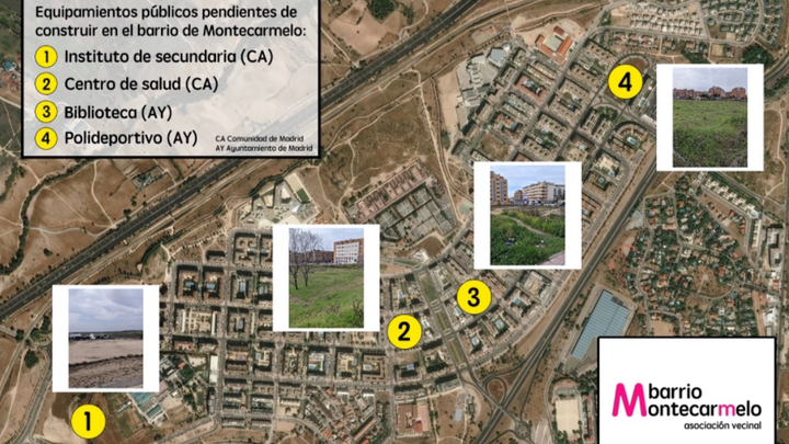 Localización de las parcelas con los equipamientos pendientes en Montecarmelo / AV BARRIO MONTECARMELO