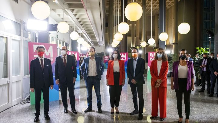 Los seis candidatos, en Telemadrid. / Comunicación Telemadrid