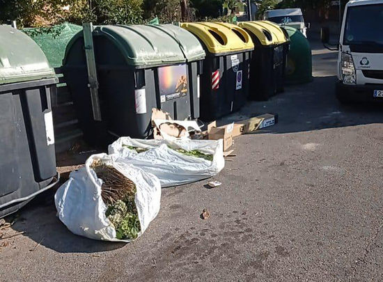 Bolsas con restos de podas arrojados a la vía pública / AYTO DE MANZANARES EL REAL