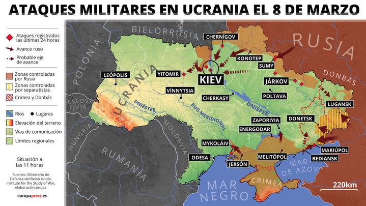 Mapa de los ataques militares en Ucrania / Europa Press