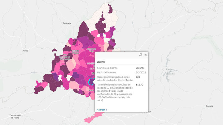 Incidencia Covid acumulada en Leganés / Comunidad de Madrid