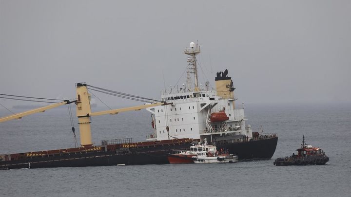 El buque granelero OS35 varado en la Bahía de Algeciras a la espera de rescate / EFE