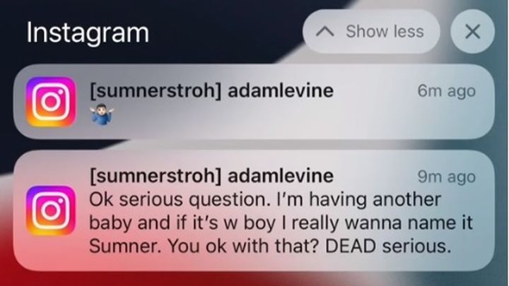 Mensaje enviado por Adam Levine a Sumner / TIK TOK