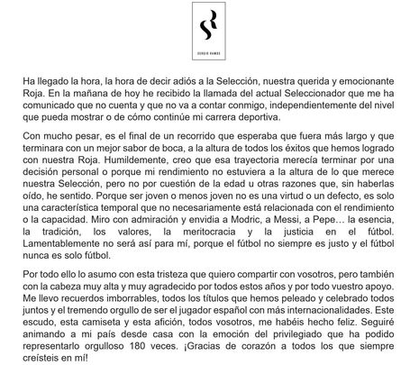 Comunicado de Sergio Ramos / @SergioRamos