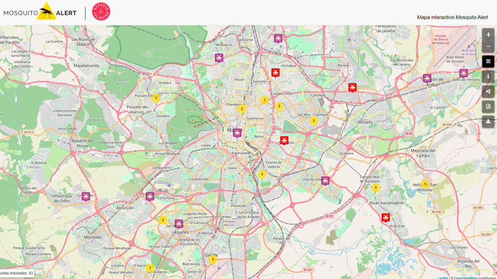 Imagen del Mapa interactivo que muestra los avisos de los ciudadanos de Madrid sobre la presencia de los mosquitos / ARCHIVO