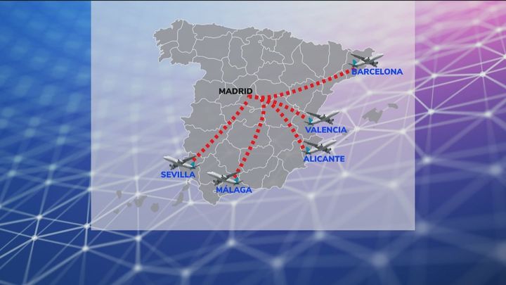 Posibles lñineas afectadas por la medida de reducción de los vuelos cortos que PSOE y Sumar quieren impulsar / Emision
