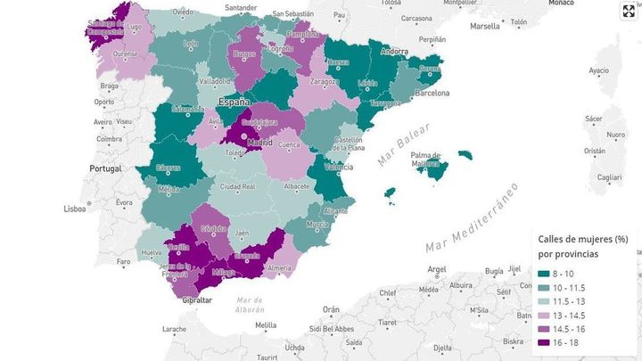Mapa de España según los nombres de mujer del callejero / STNAME LAB