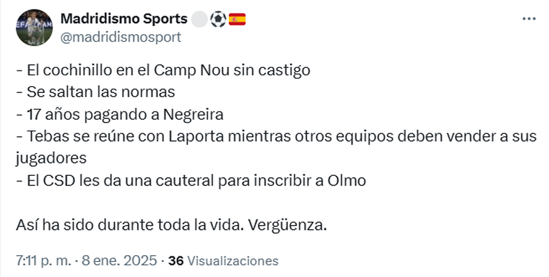 Tuit sobre la cautelar a Olmo / TWITTER