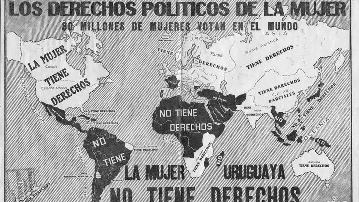 Mapa de 1929 donde muestra las diferentes posturas sobre el sufragio femenino, / PAULINA LUISI |WIKIPEDIA