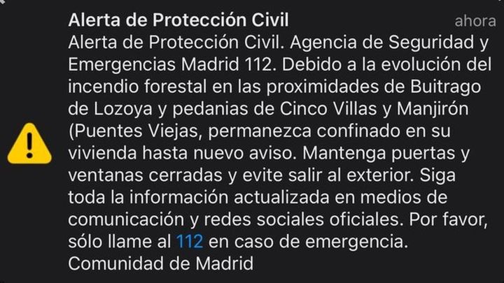 Es-alert por el incendio forestal de Lozoyuela / TELEMADRID